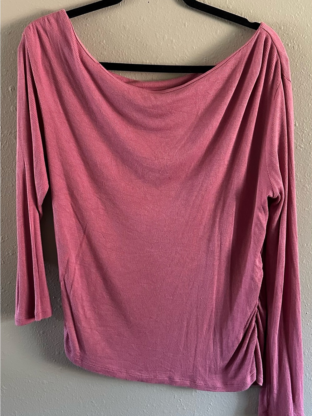 Worthington Ribbed Boatneck Long Sleeve Top - Rose